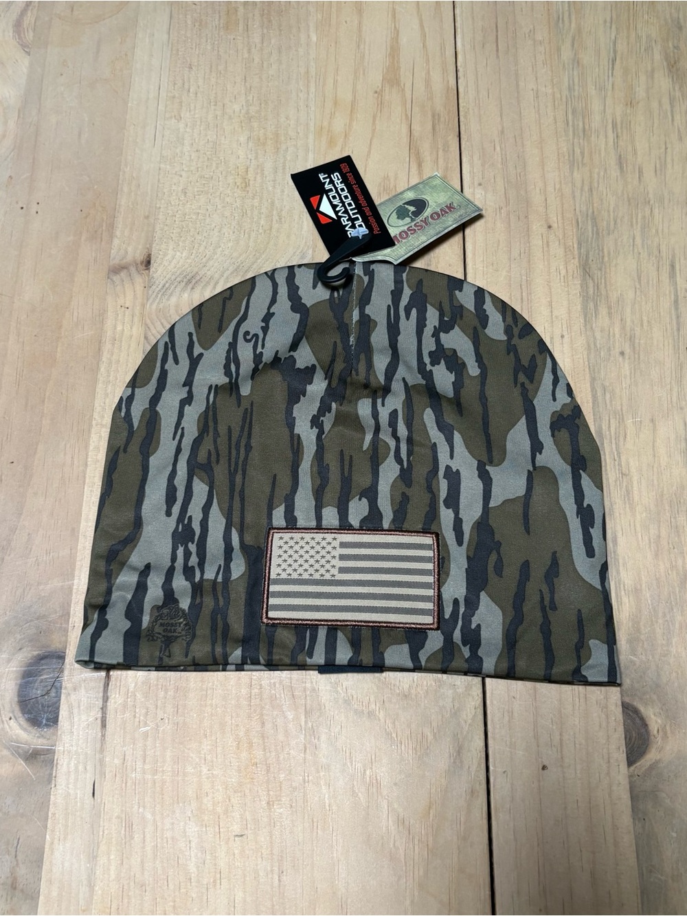 Mossy Oak Green and Gray Camo Beanie with Flag Patch
